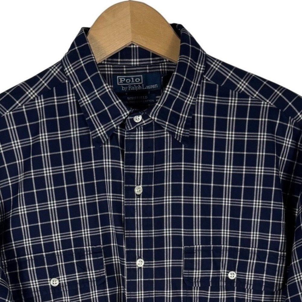 Polo Ralph Lauren Whitfield Grid Check Cotton Shirt Mens L Navy Blue White